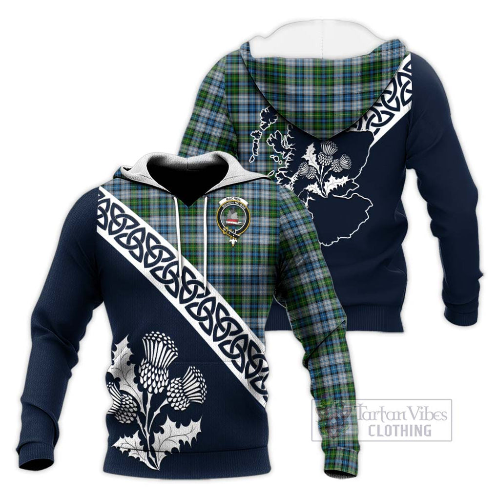 Tartan Vibes Clothing MacNeil (McNeil) Tartan Knitted Hoodie Featuring Thistle and Scotland Map