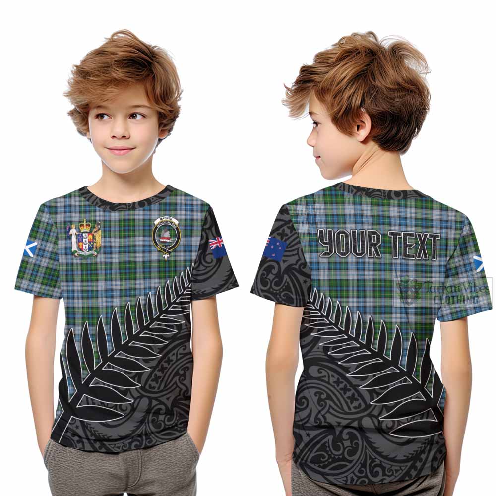 Tartan Vibes Clothing MacNeil (McNeil) Crest Tartan Kid T-Shirt with New Zealand Silver Fern Half Style