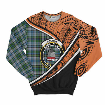 MacNeil (McNeil) Crest Tartan Sweatshirt with Polynesian Vibes Style - Orange Version