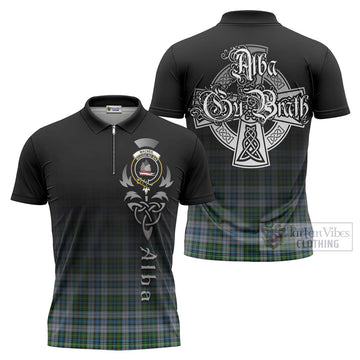 MacNeil (McNeil) Tartan Zipper Polo Shirt Featuring Alba Gu Brath Family Crest Celtic Inspired