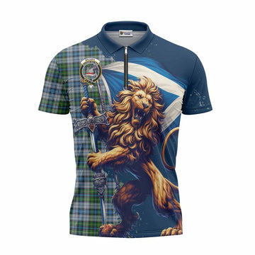 MacNeil (McNeil) Tartan Family Crest Zipper Polo Shirt with Scottish Majestic Lion