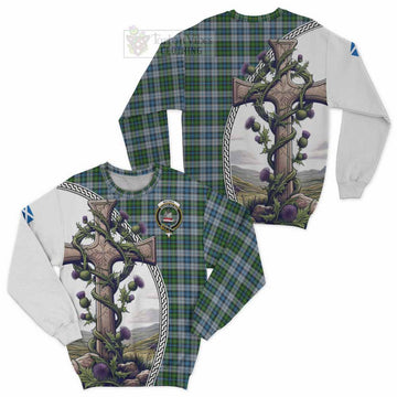 MacNeil (McNeil) Tartan Sweatshirt with Family Crest and St. Andrew's Cross Accented by Thistle Vines