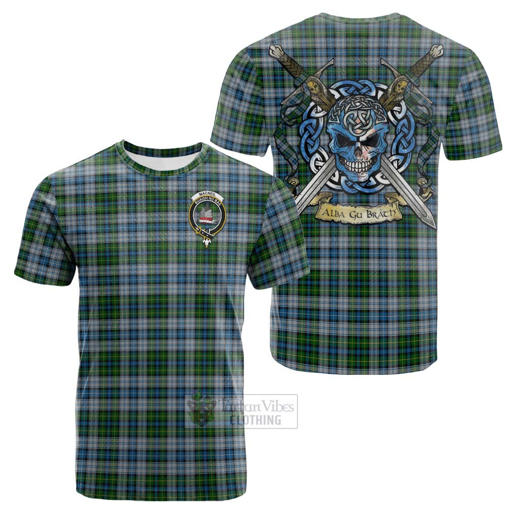 Tartan Vibes Clothing MacNeil (McNeil) Tartan Cotton T-shirt with Family Crest Celtic Skull Style