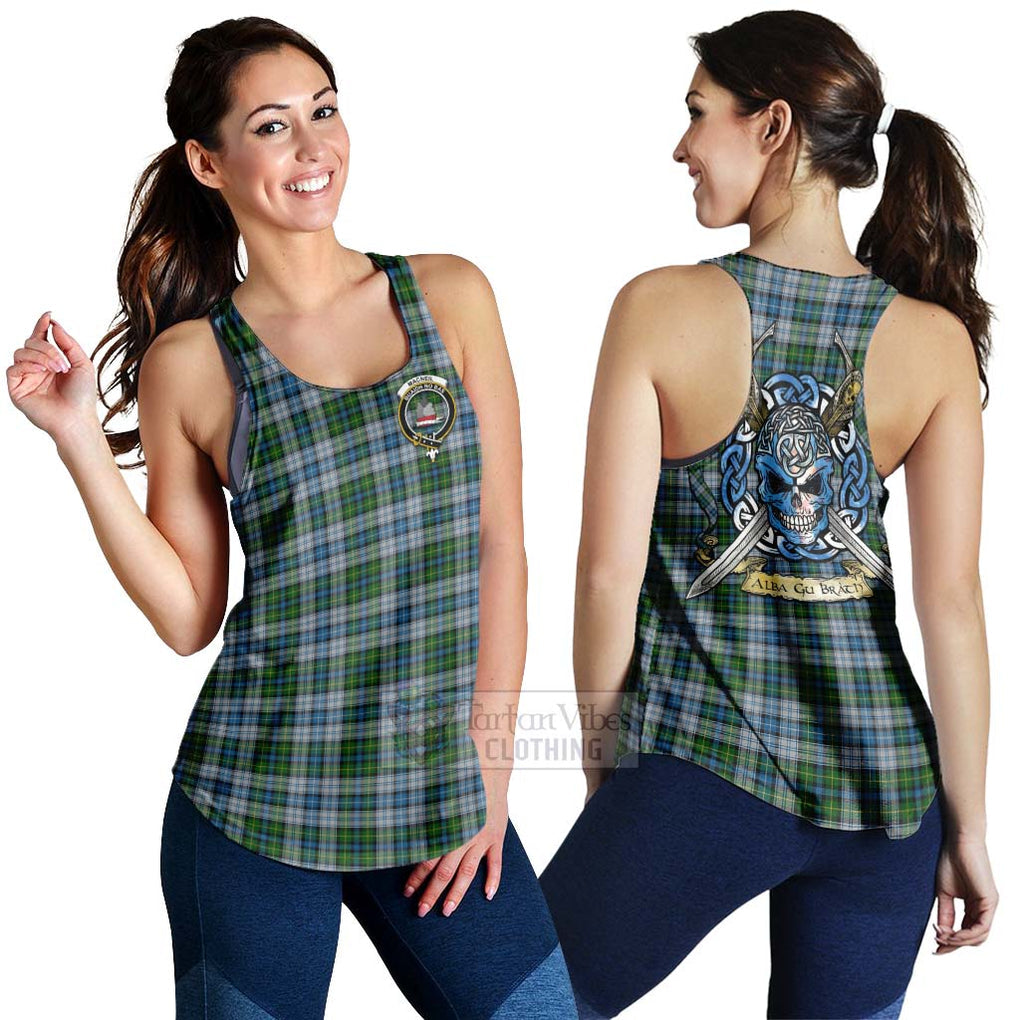 Tartan Vibes Clothing MacNeil (McNeil) Tartan Women's Racerback Tanks with Family Crest Celtic Skull Style