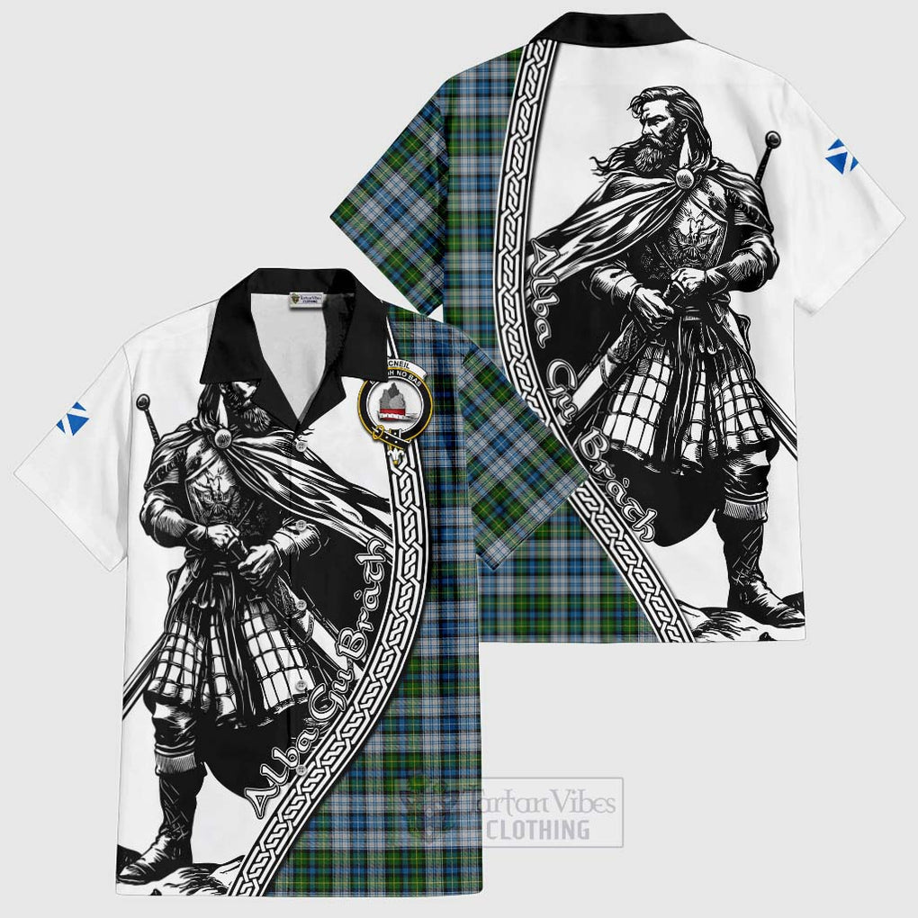 Tartan Vibes Clothing MacNeil (McNeil) Tartan Clan Crest Short Sleeve Button Shirt with Highlander Warrior Celtic Style