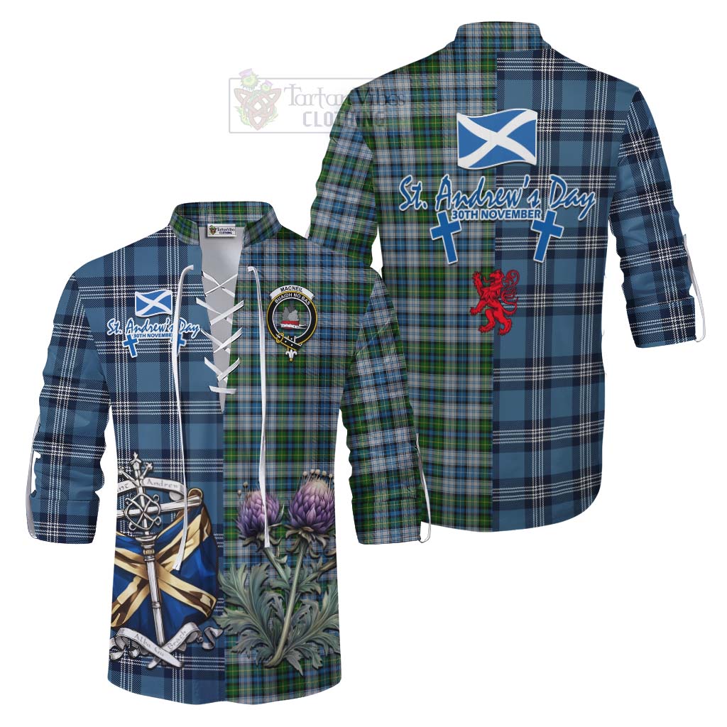 Tartan Vibes Clothing MacNeil (McNeil) Tartan Ghillie Kilt Shirt Happy St. Andrew's Day Half Tartan Style