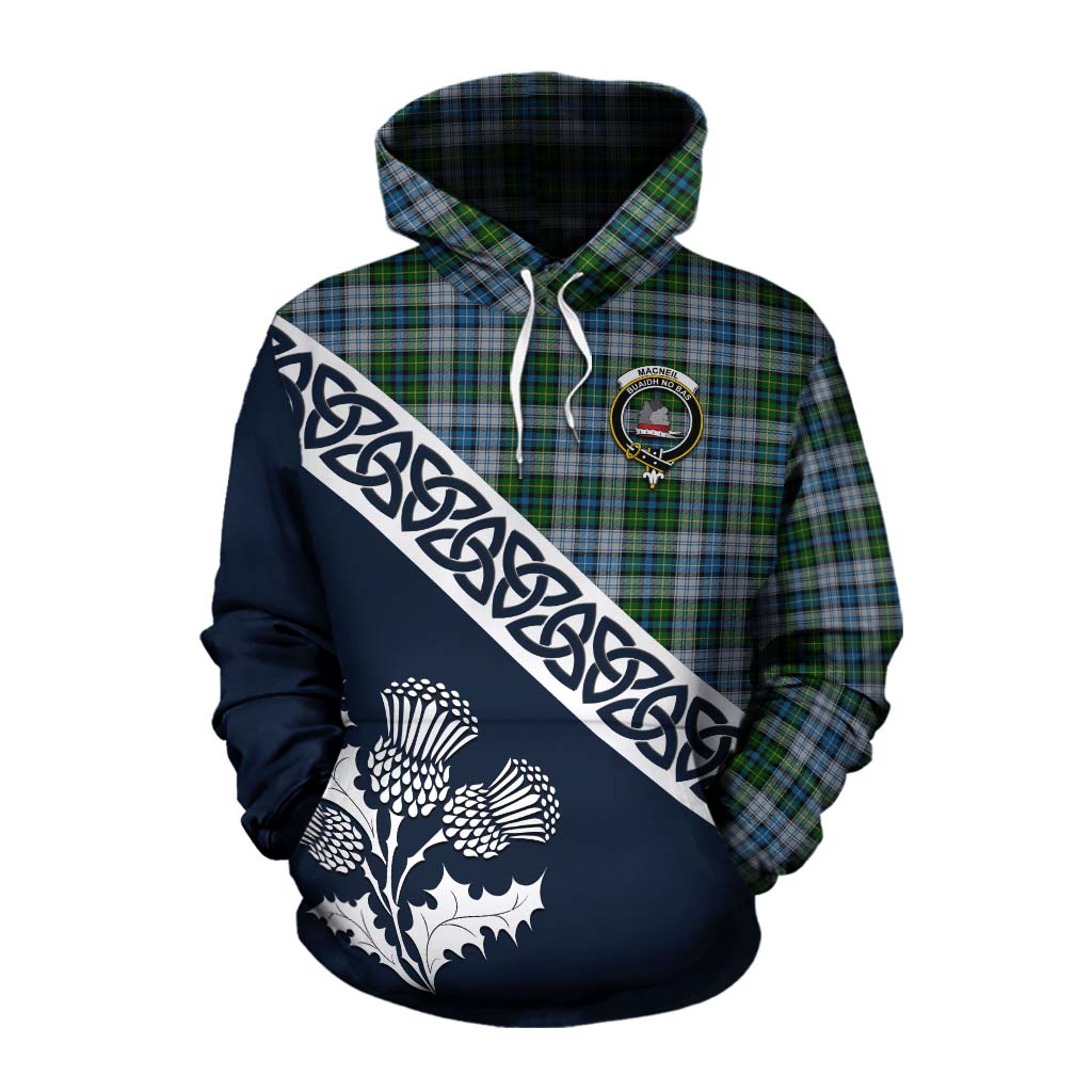 Tartan Vibes Clothing MacNeil (McNeil) Tartan Cotton Hoodie Featuring Thistle and Scotland Map