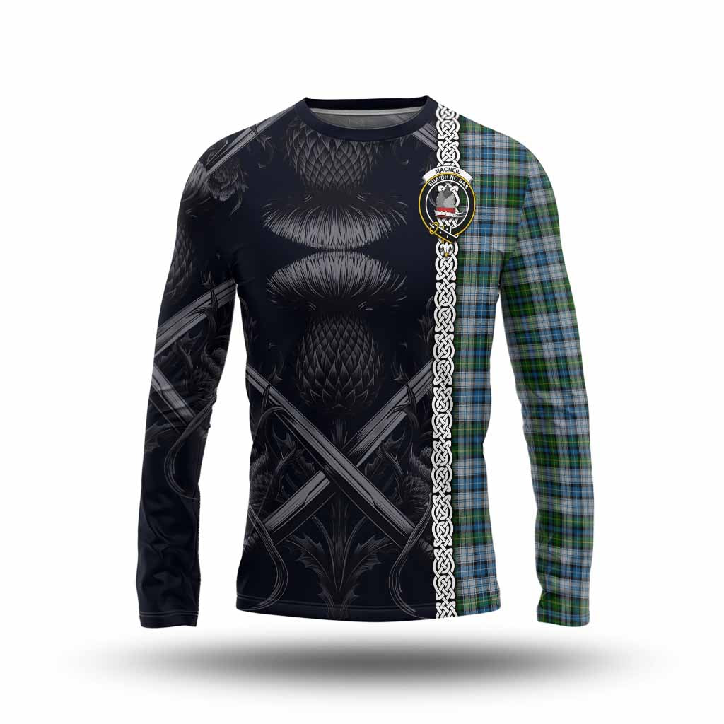 Tartan Vibes Clothing MacNeil (McNeil) Tartan Long Sleeve T-Shirt with Family Crest Cross Sword Thistle Celtic Vibes