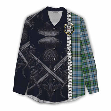 MacNeil (McNeil) Tartan Women's Casual Shirt with Family Crest Cross Sword Thistle Celtic Vibes