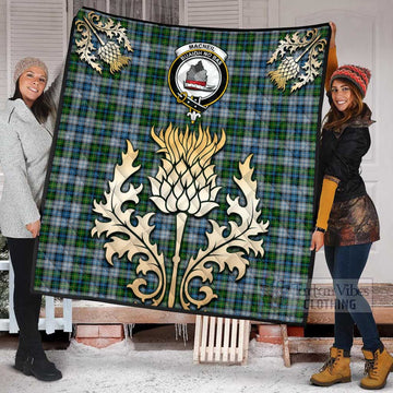 MacNeil (McNeil) Tartan Quilt with Family Crest and Golden Thistle Style