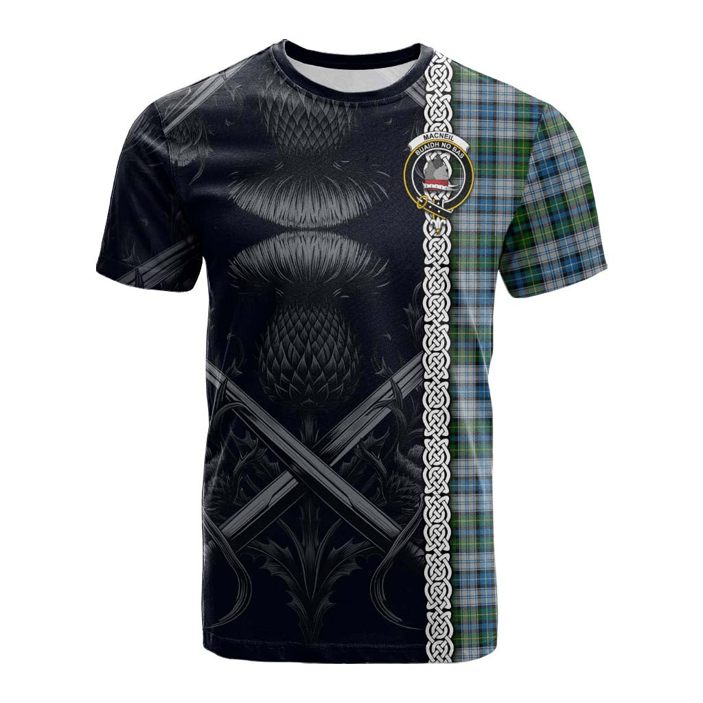 MacNeil (McNeil) Tartan Cotton T-shirt with Family Crest Cross Sword Thistle Celtic Vibes Kid's Shirt - Tartan Vibes Clothing