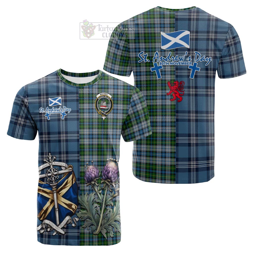 Tartan Vibes Clothing MacNeil (McNeil) Tartan Cotton T-shirt Happy St. Andrew's Day Half Tartan Style