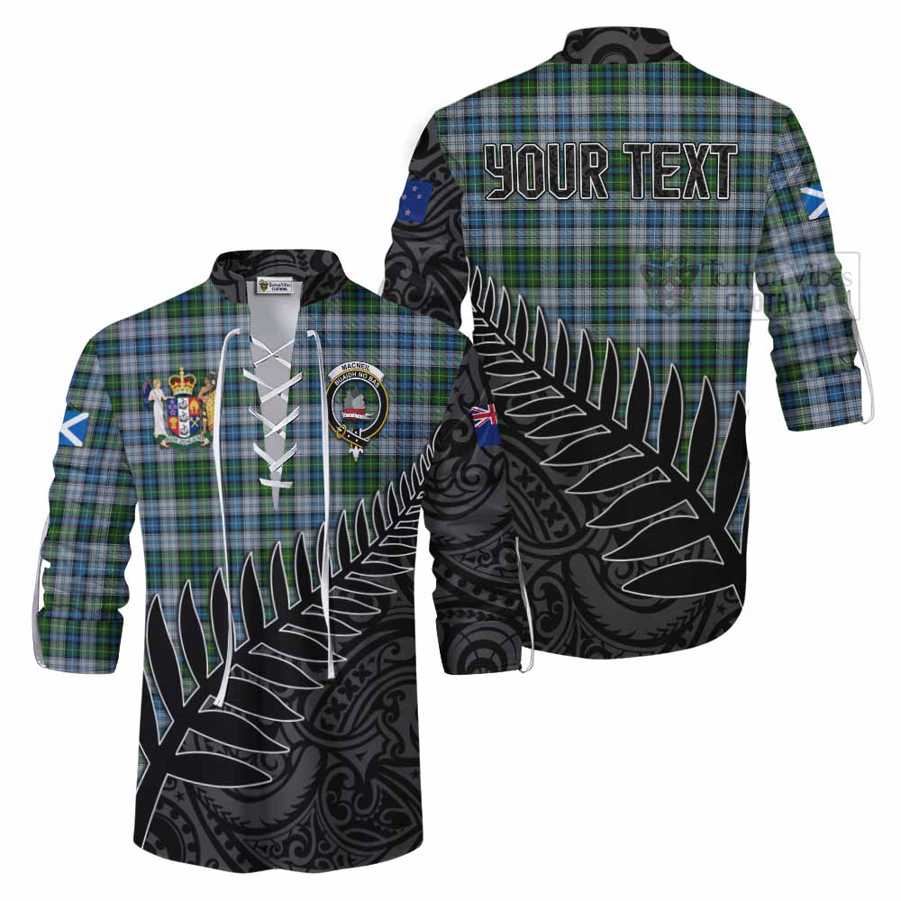 Tartan Vibes Clothing MacNeil (McNeil) Crest Tartan Ghillie Kilt Shirt with New Zealand Silver Fern Half Style