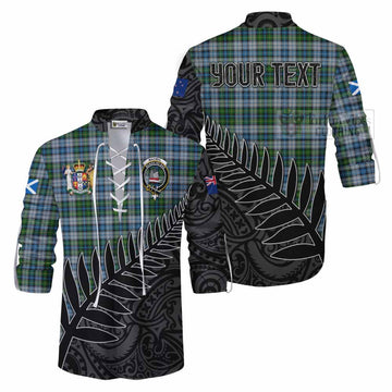 MacNeil (McNeil) Crest Tartan Ghillie Kilt Shirt with New Zealand Silver Fern Half Style