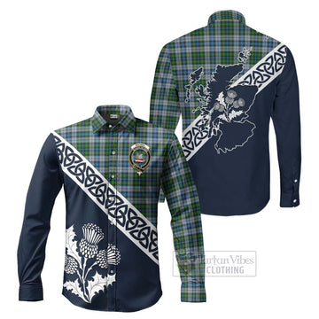 MacNeil (McNeil) Tartan Long Sleeve Button Shirt Featuring Thistle and Scotland Map