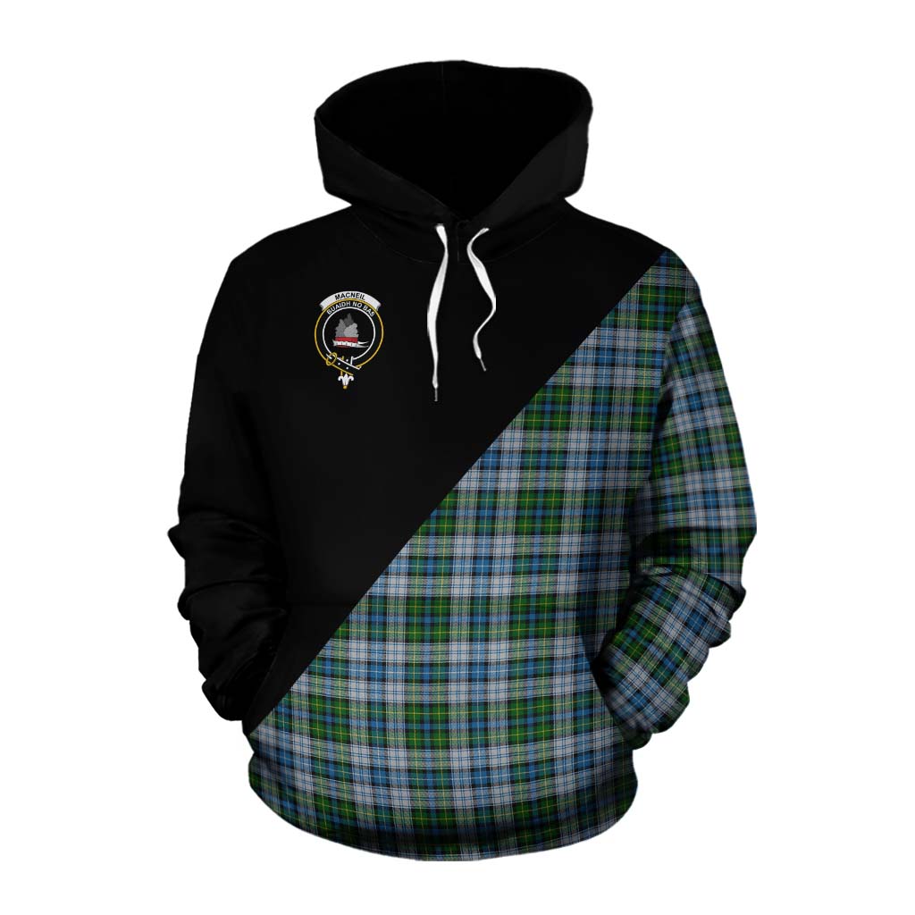 Tartan Vibes Clothing MacNeil (McNeil) Tartan Cotton Hoodie with Family Crest and Military Logo Style