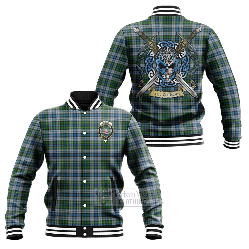 Tartan Vibes Clothing MacNeil (McNeil) Tartan Baseball Jacket with Family Crest Celtic Skull Style