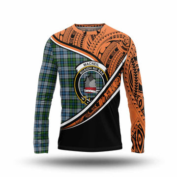 MacNeil (McNeil) Crest Tartan Long Sleeve T-Shirt with Polynesian Vibes Style - Orange Version