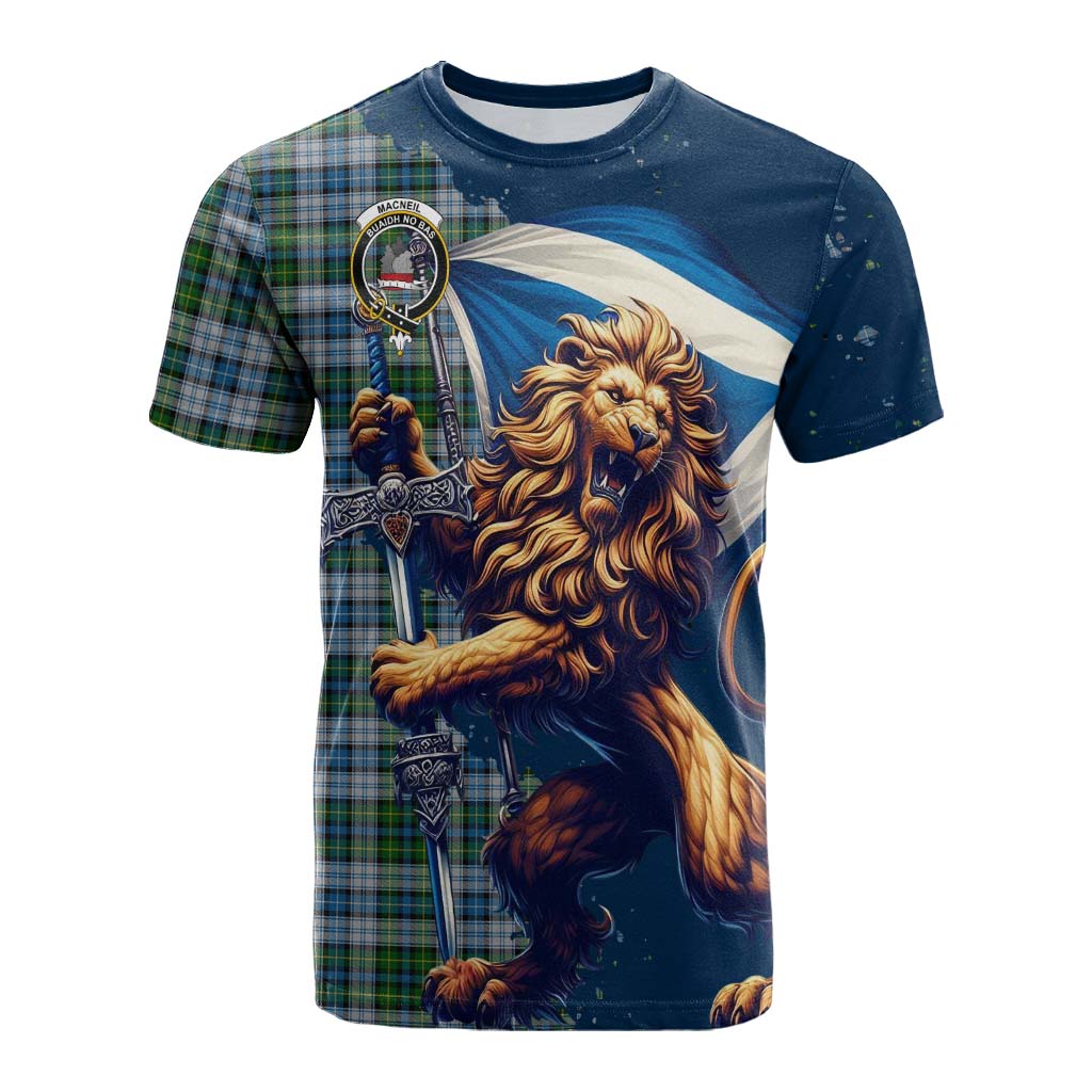 Tartan Vibes Clothing MacNeil (McNeil) Tartan Family Crest Cotton T-shirt with Scottish Majestic Lion