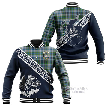 MacNeil (McNeil) Tartan Baseball Jacket Featuring Thistle and Scotland Map