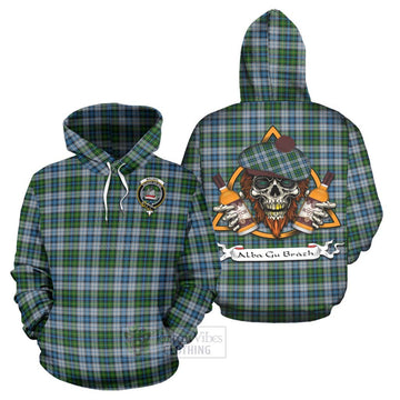 MacNeil (McNeil) Tartan Hoodie with Family Crest and Bearded Skull Holding Bottles of Whiskey