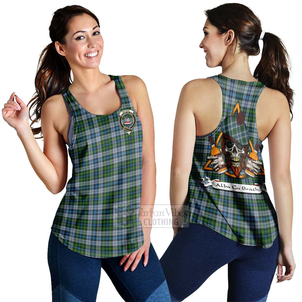 Tartan Vibes Clothing MacNeil (McNeil) Tartan Women's Racerback Tanks with Family Crest and Bearded Skull Holding Bottles of Whiskey