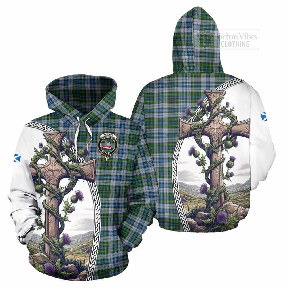 Tartan Vibes Clothing MacNeil (McNeil) Tartan Hoodie with Family Crest and St. Andrew's Cross Accented by Thistle Vines