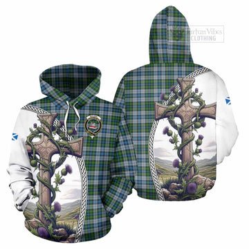 MacNeil (McNeil) Tartan Hoodie with Family Crest and St. Andrew's Cross Accented by Thistle Vines