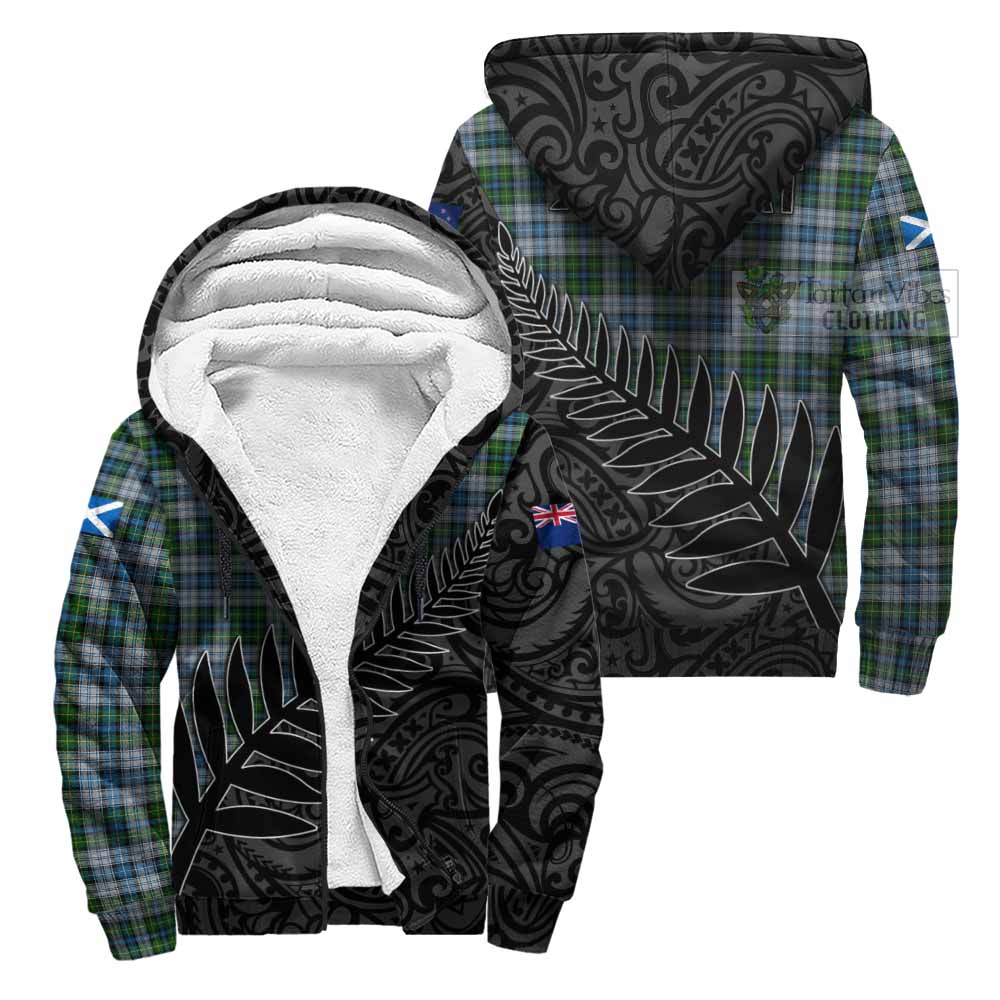 Tartan Vibes Clothing MacNeil (McNeil) Crest Tartan Sherpa Hoodie with New Zealand Silver Fern Half Style