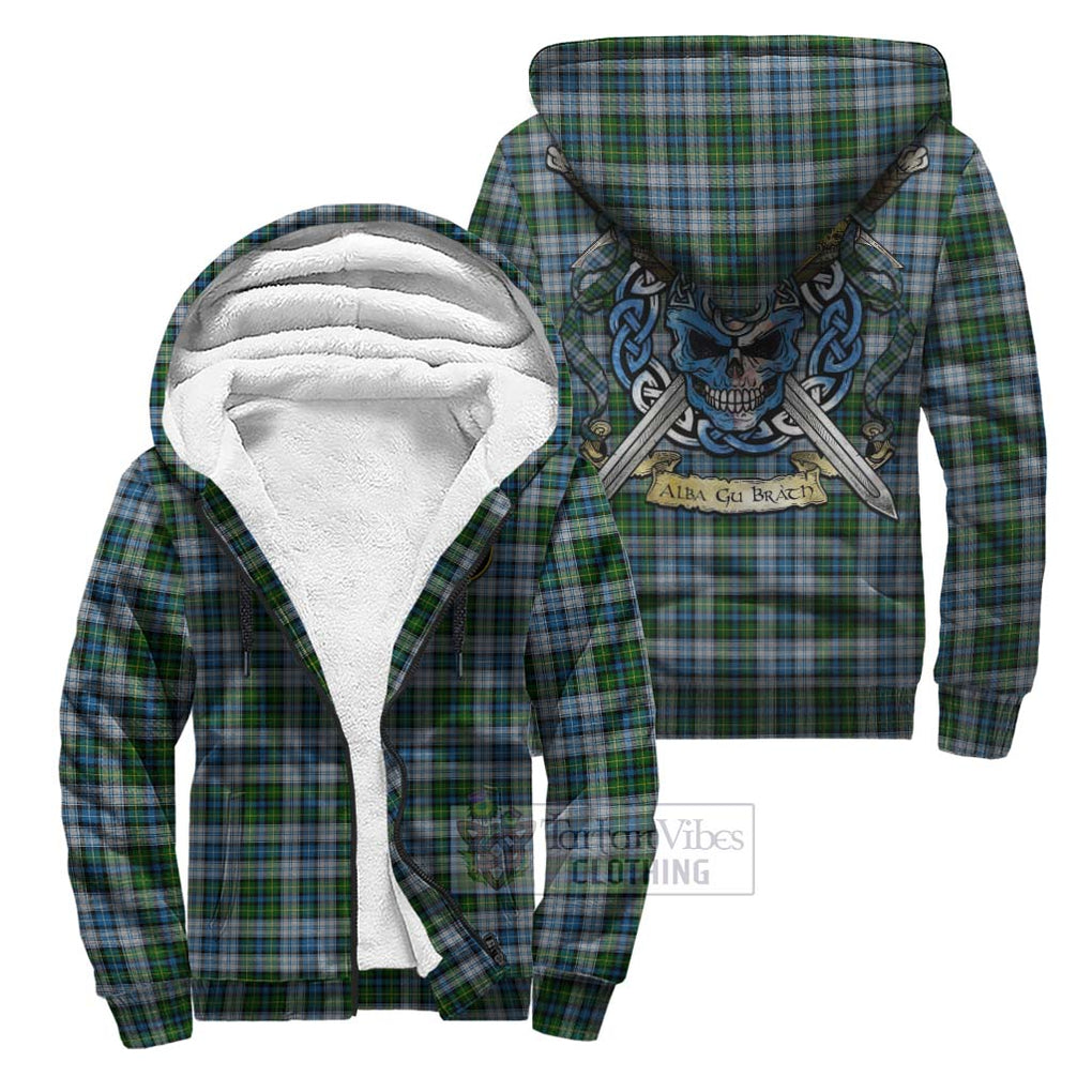 Tartan Vibes Clothing MacNeil (McNeil) Tartan Sherpa Hoodie with Family Crest Celtic Skull Style