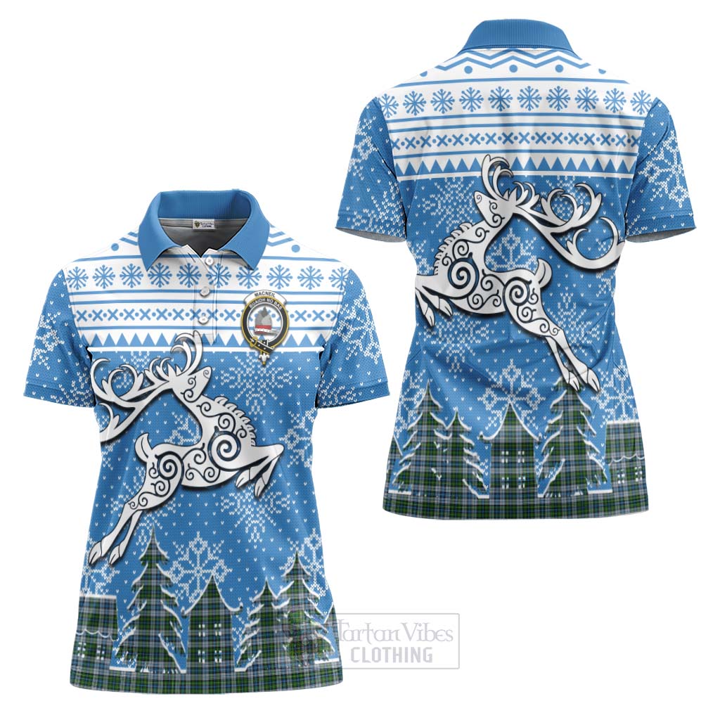 Tartan Vibes Clothing MacNeil (McNeil) Clan Christmas Women's Polo Shirt Celtic Reindeer Style