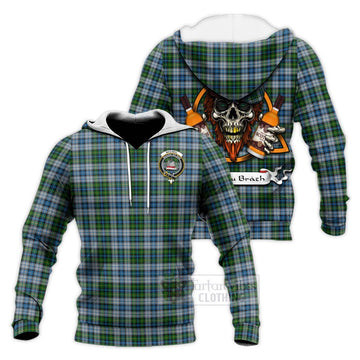 MacNeil (McNeil) Tartan Knitted Hoodie with Family Crest and Bearded Skull Holding Bottles of Whiskey