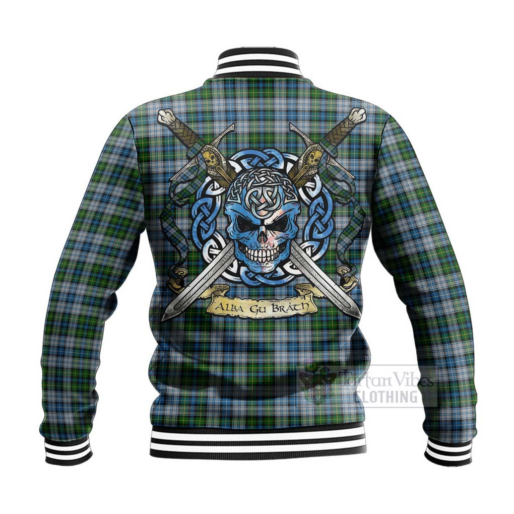 Tartan Vibes Clothing MacNeil (McNeil) Tartan Baseball Jacket with Family Crest Celtic Skull Style