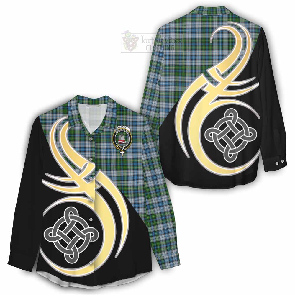 Tartan Vibes Clothing MacNeil (McNeil) Tartan Women's Casual Shirt with Family Crest and Celtic Symbol Style