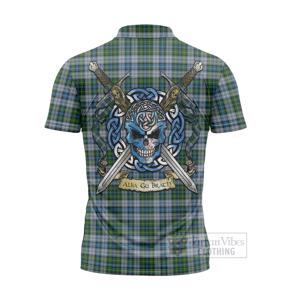 Tartan Vibes Clothing MacNeil (McNeil) Tartan Zipper Polo Shirt with Family Crest Celtic Skull Style