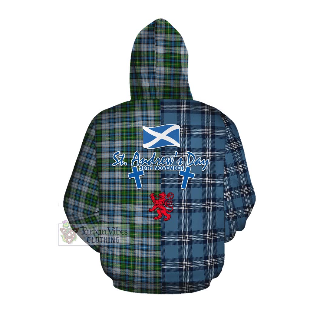 Tartan Vibes Clothing MacNeil (McNeil) Tartan Cotton Hoodie Happy St. Andrew's Day Half Tartan Style