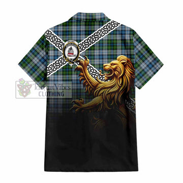 MacNeil (McNeil) Crest Tartan Hawaiian Shirt with Golden Lion Emblem Celtic Style - Tartan Vibes Clothing
