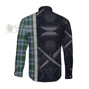 MacNeil (McNeil) Tartan Long Sleeve Button Shirt with Family Crest Cross Sword Thistle Celtic Vibes