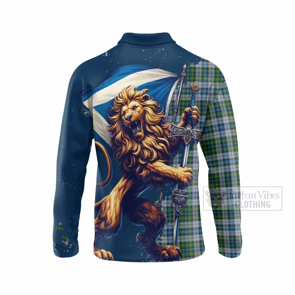 Tartan Vibes Clothing MacNeil (McNeil) Tartan Family Crest Long Sleeve Polo Shirt with Scottish Majestic Lion