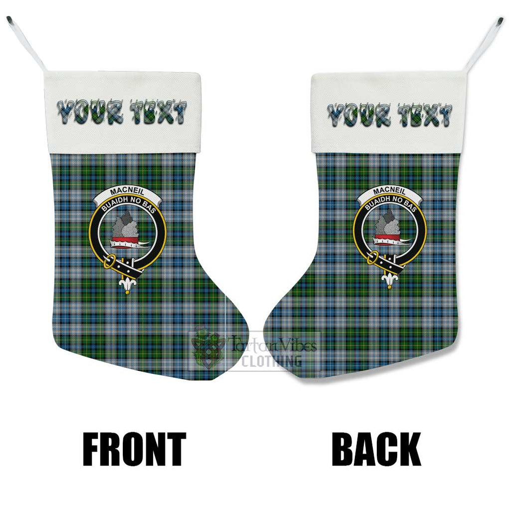 Tartan Vibes Clothing MacNeil (McNeil) Tartan Family Crest Christmas Stocking with Personalized Text