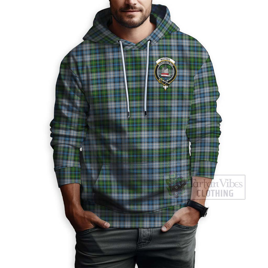 Tartan Vibes Clothing MacNeil (McNeil) Tartan Hoodie with Family Crest and Bearded Skull Holding Bottles of Whiskey