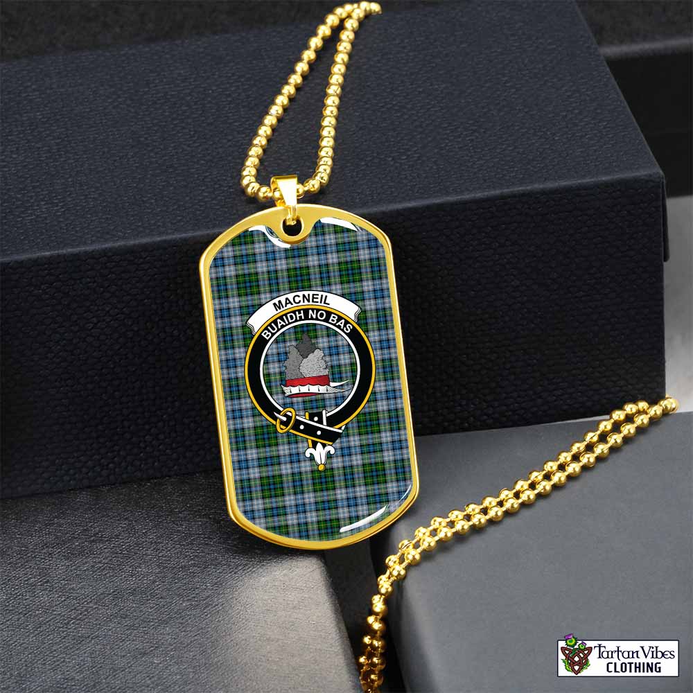 Tartan Vibes Clothing MacNeil (McNeil) Tartan Dog Tag Necklace with Family Crest