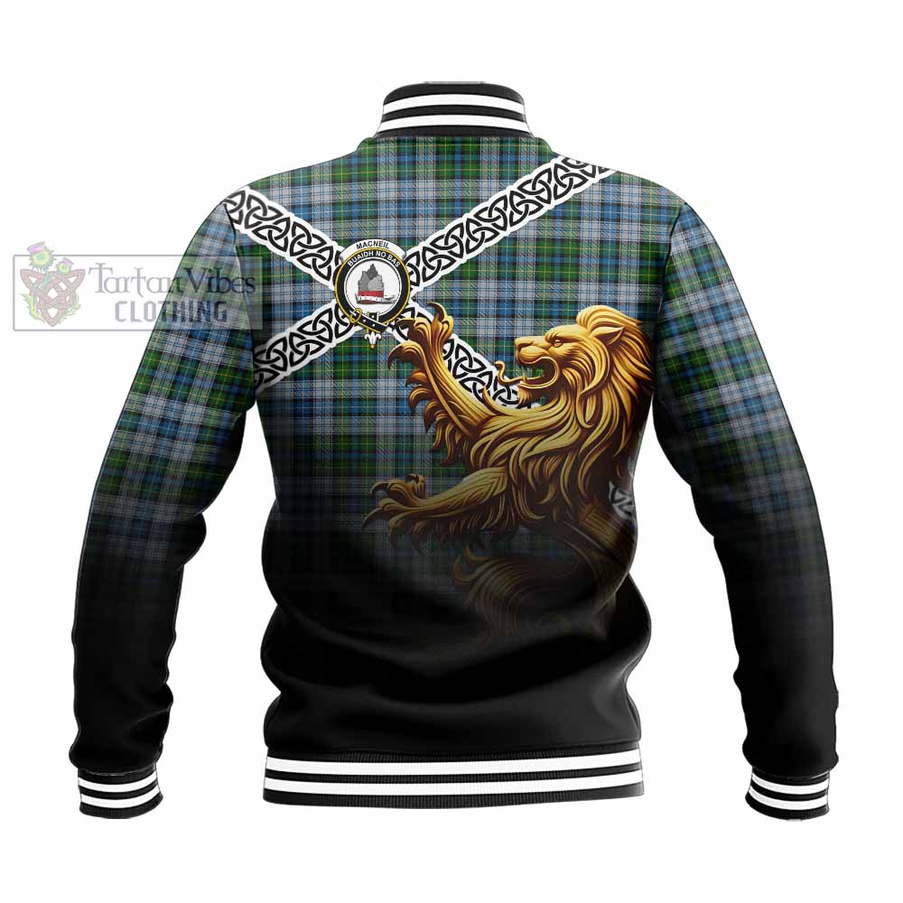 MacNeil (McNeil) Crest Tartan Baseball Jacket with Golden Lion Emblem Celtic Style - Tartan Vibes Clothing