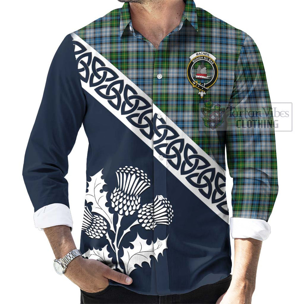 MacNeil (McNeil) Tartan Long Sleeve Button Shirt Featuring Thistle and Scotland Map Men's Shirt - Tartan Vibes Clothing
