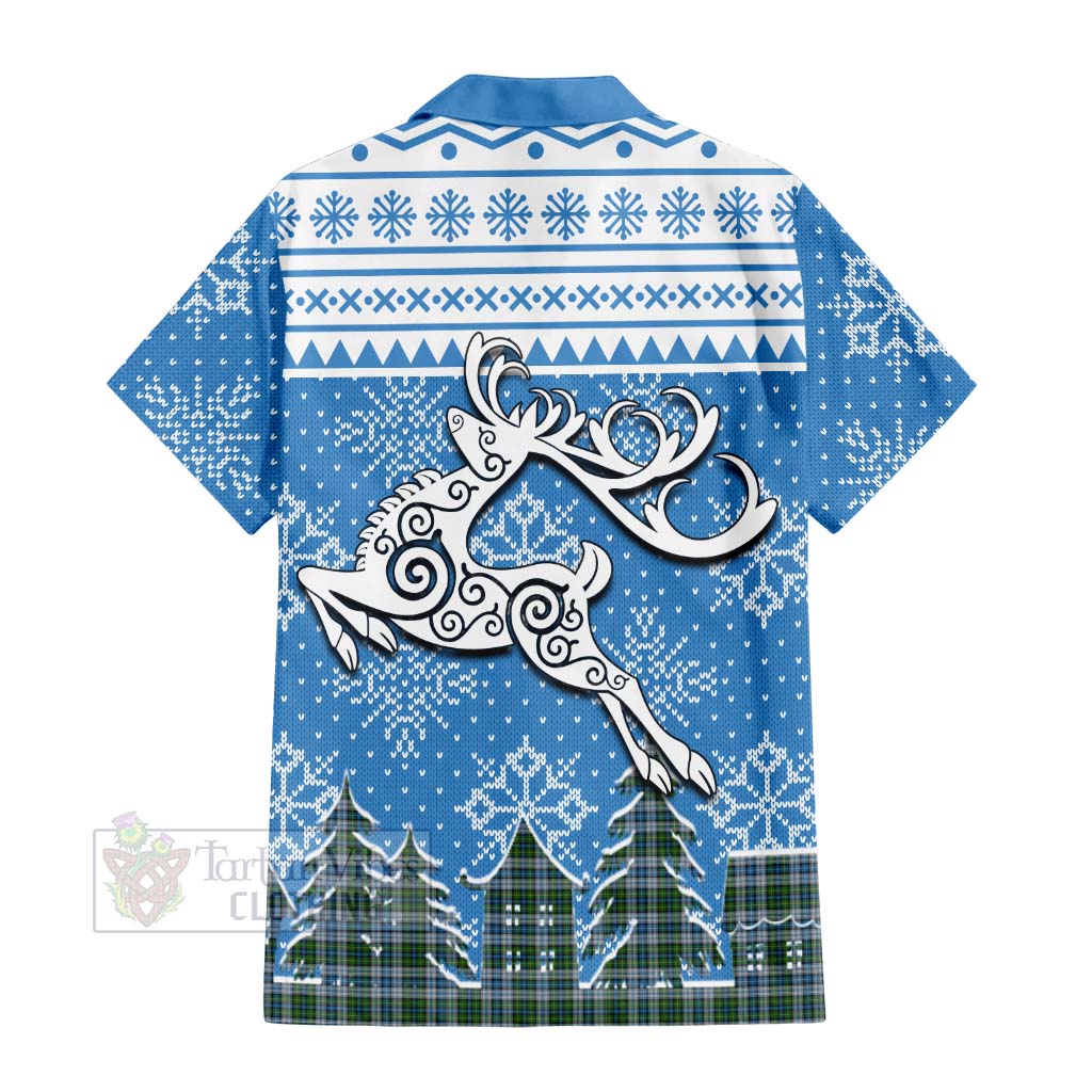 Tartan Vibes Clothing MacNeil (McNeil) Clan Christmas Short Sleeve Button Shirt Celtic Reindeer Style