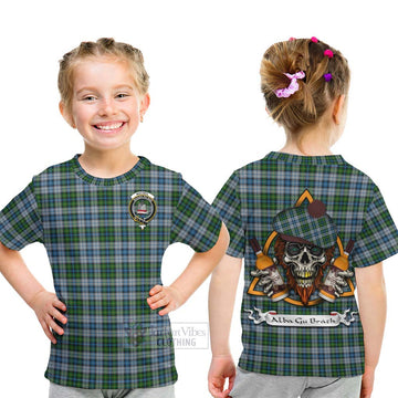 MacNeil (McNeil) Tartan Kid T-Shirt with Family Crest and Bearded Skull Holding Bottles of Whiskey - Tartan Vibes Clothing
