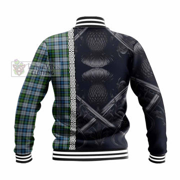 MacNeil (McNeil) Tartan Baseball Jacket with Family Crest Cross Sword Thistle Celtic Vibes