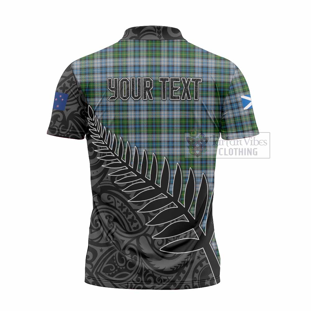 Tartan Vibes Clothing MacNeil (McNeil) Crest Tartan Zipper Polo Shirt with New Zealand Silver Fern Half Style