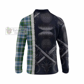 MacNeil (McNeil) Tartan Long Sleeve Polo Shirt with Family Crest Cross Sword Thistle Celtic Vibes