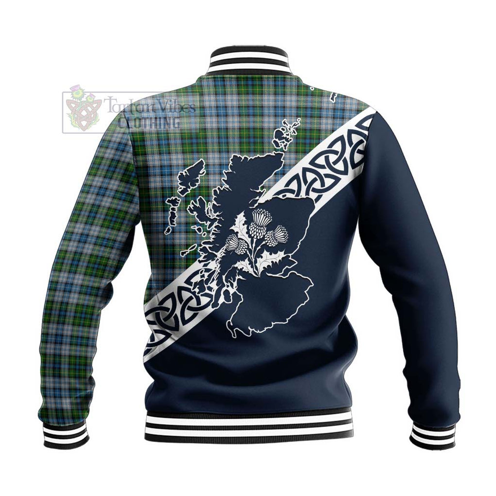 MacNeil (McNeil) Tartan Baseball Jacket Featuring Thistle and Scotland Map - Tartan Vibes Clothing